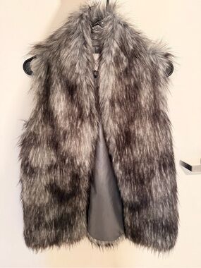 BCBG Faux Fur Vest - Gray Heather